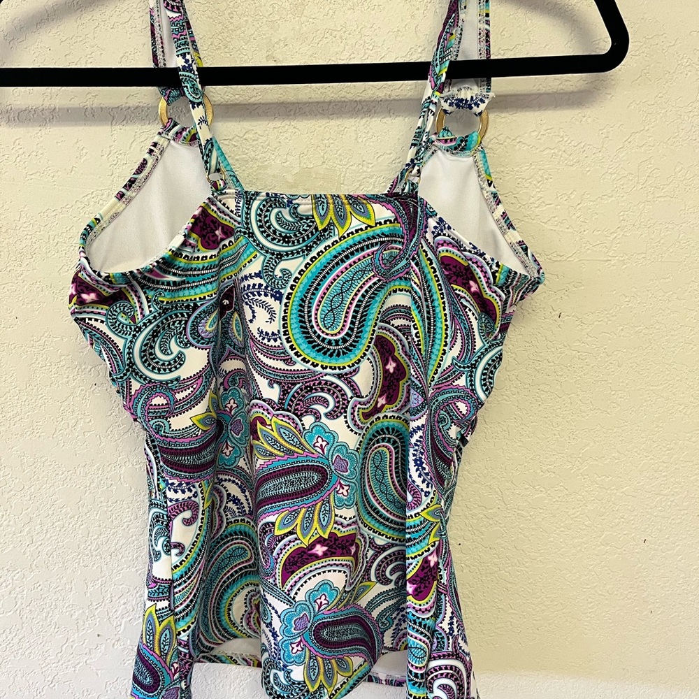 Anne Cole wrap paisley print tankini top adjustable straps bra padding sz 8 - Picture 2 of 8